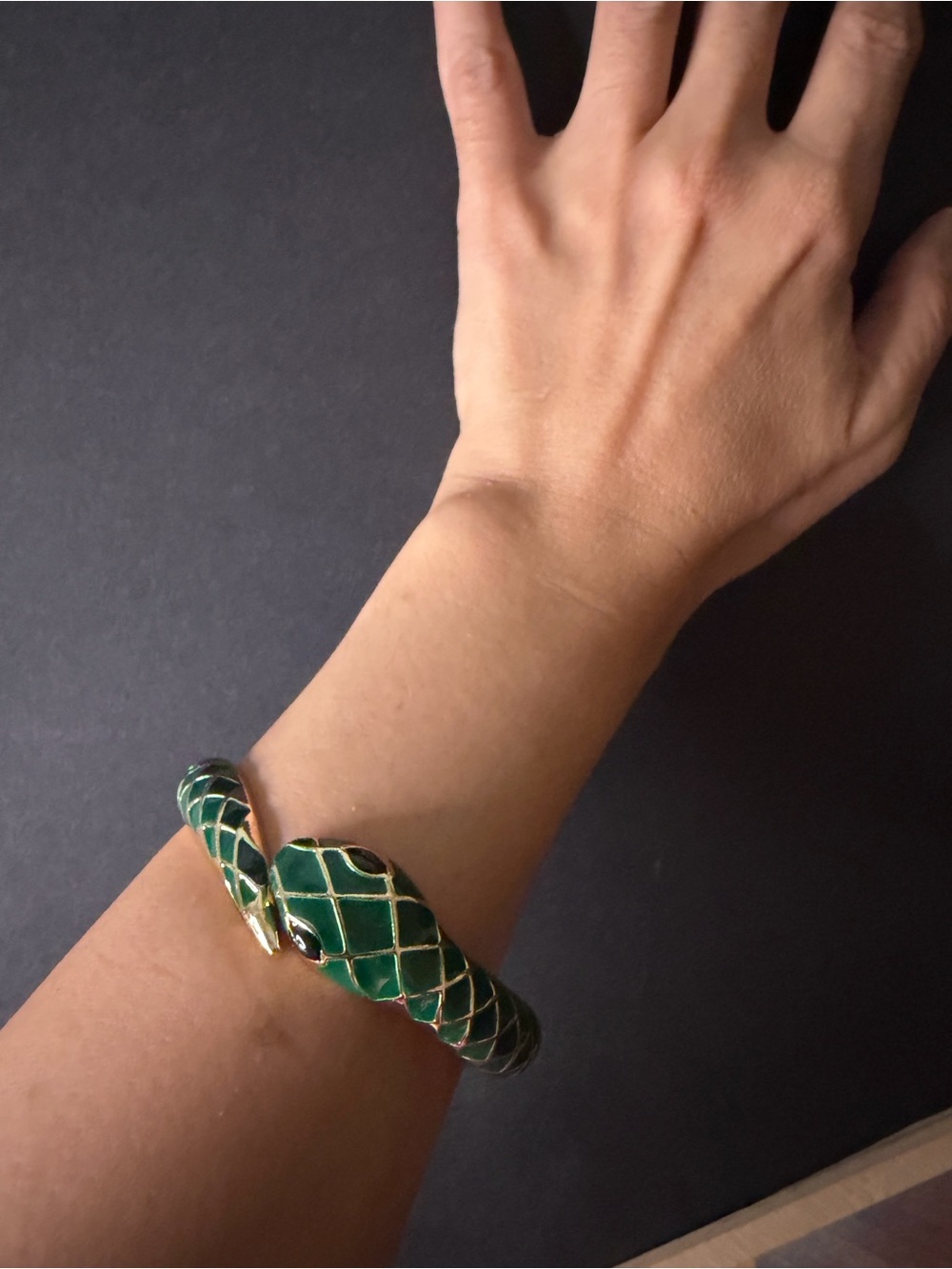Green Enamel Serpent Bangle Bracelet - Women's Jewelry